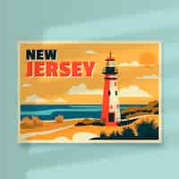 Gratis vector platte ontwerp new jersey ansichtkaart illustratie