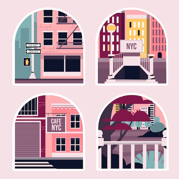 Gratis vector platte ontwerp new york city-stickerset