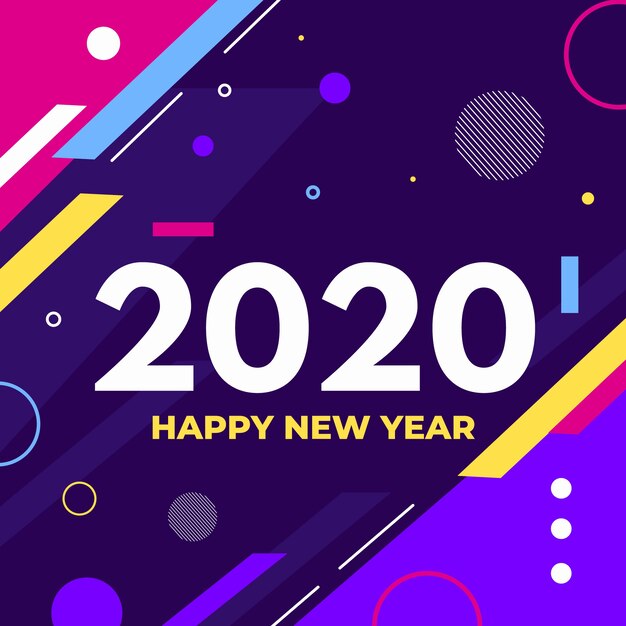 Platte ontwerp nieuwe jaar 2020 achtergrond