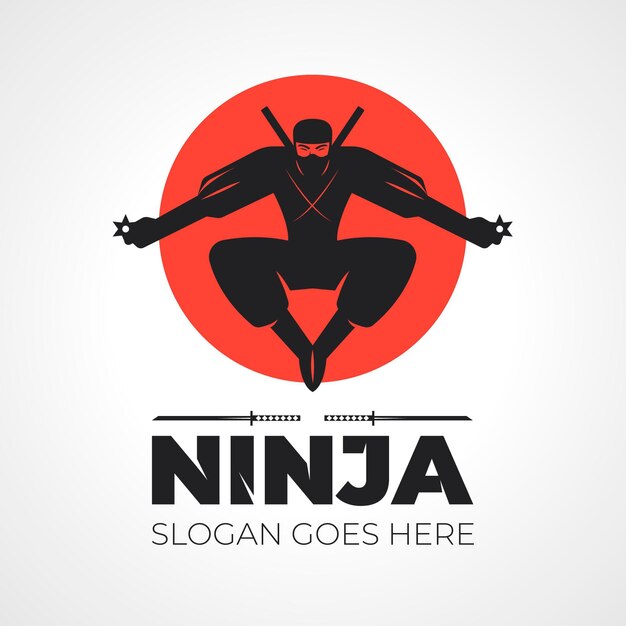 Platte ontwerp ninja logo sjabloon logo