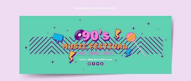 Platte ontwerp nostalgische muziekfestival facebook cover