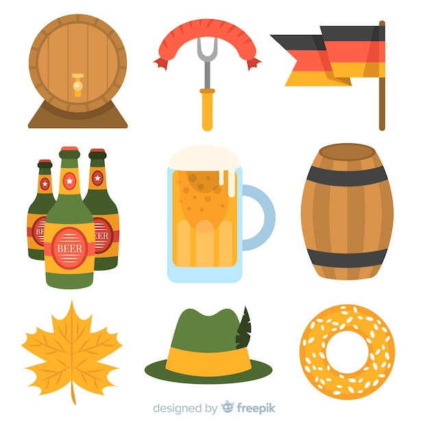 Gratis vector platte ontwerp oktoberfest element collectie