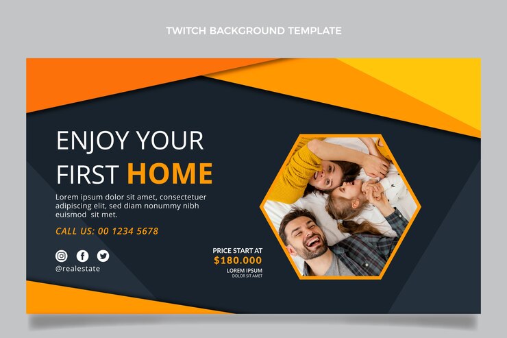 Gratis Vector platte ontwerp onroerend goed twitch achtergrond