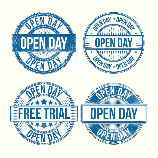 Gratis vector platte ontwerp open dag badges