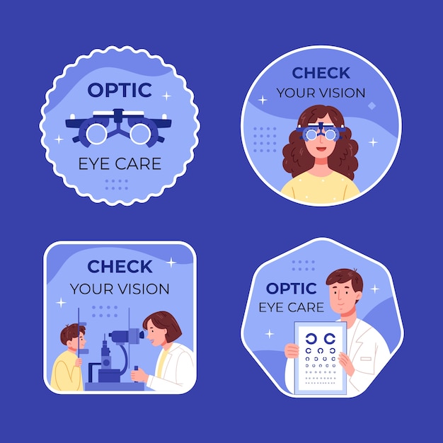 Gratis vector platte ontwerp optometrist etiketten sjabloon