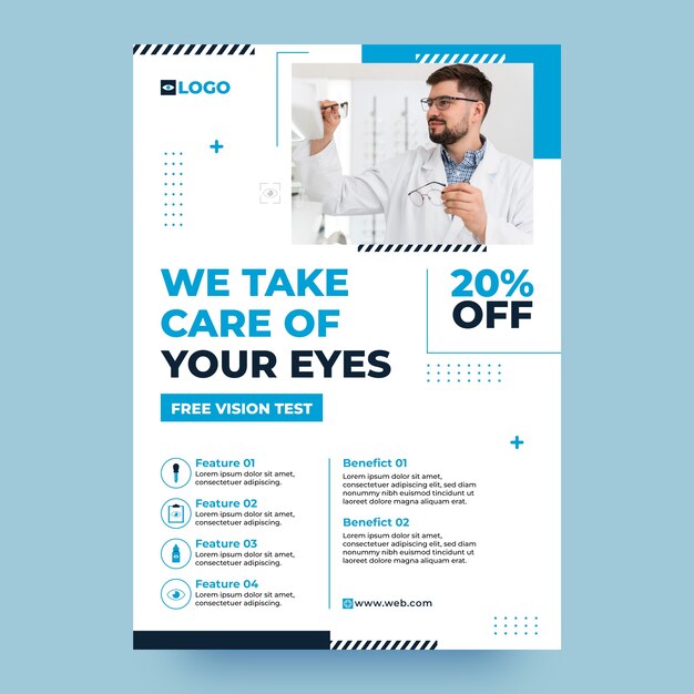 Platte ontwerp optometrist poster sjabloon