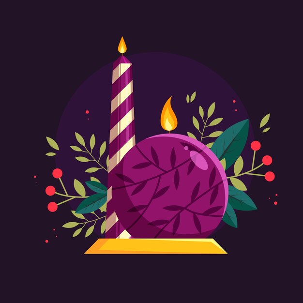 Platte ontwerp paarse adventskaarsen illustratie