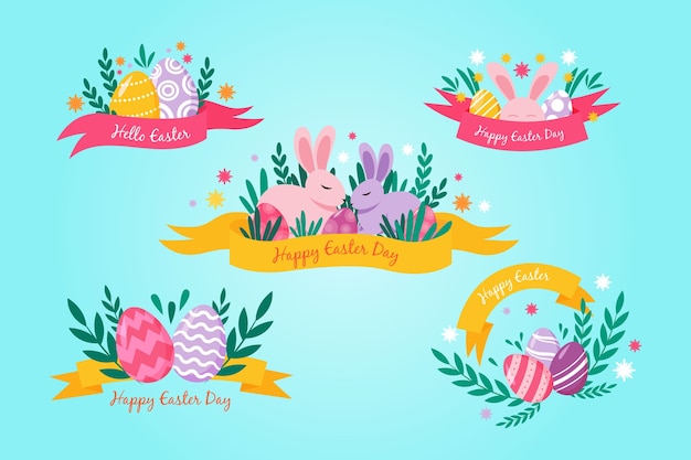 Gratis vector platte ontwerp pasen dag label collectie