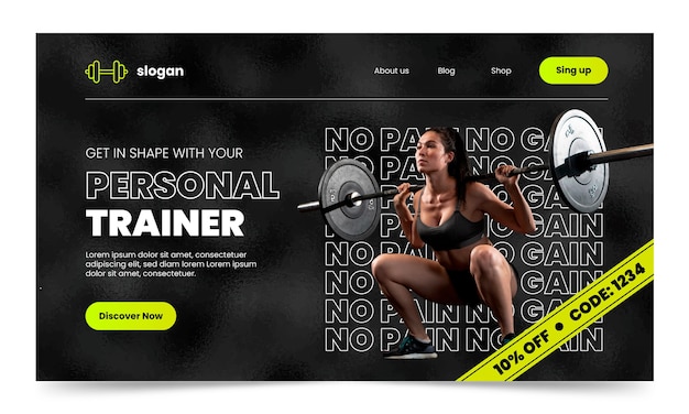 Gratis vector platte ontwerp personal trainer bestemmingspagina