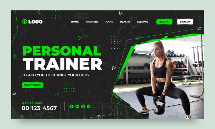 Gratis Vector platte ontwerp personal trainer dynamische bestemmingspagina