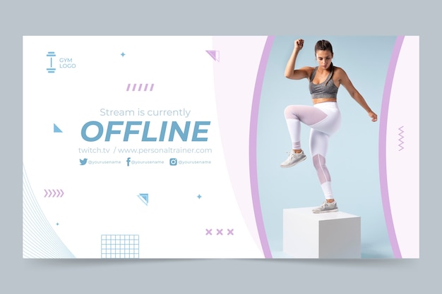 Gratis vector platte ontwerp personal trainer twitch achtergrond