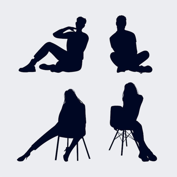 Gratis Vector platte ontwerp persoon zittend silhouet