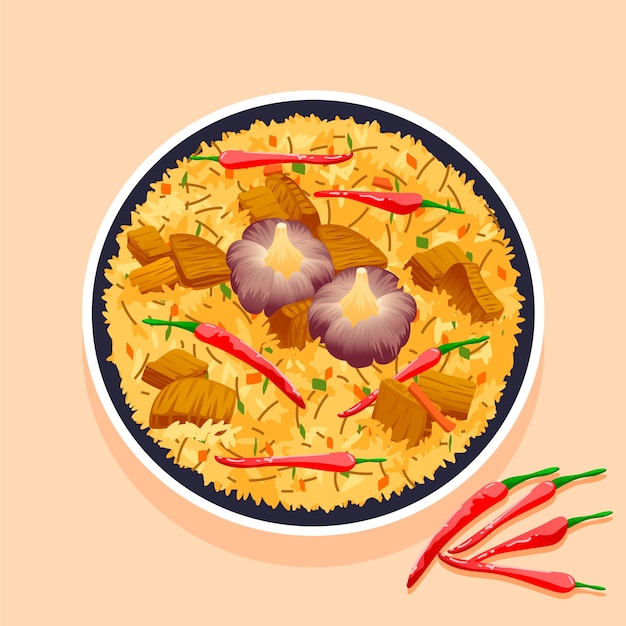 Platte ontwerp pilaf illustratie