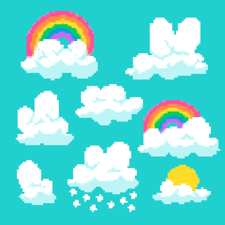Gratis Vector platte ontwerp pixel art cloud illustratie