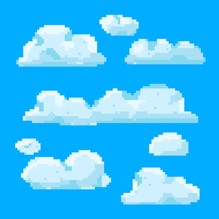 Gratis Vector platte ontwerp pixel art cloud illustratie