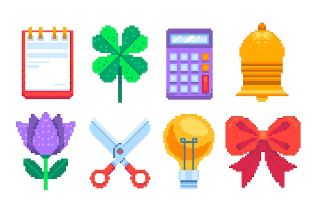 Platte ontwerp pixel art element collectie