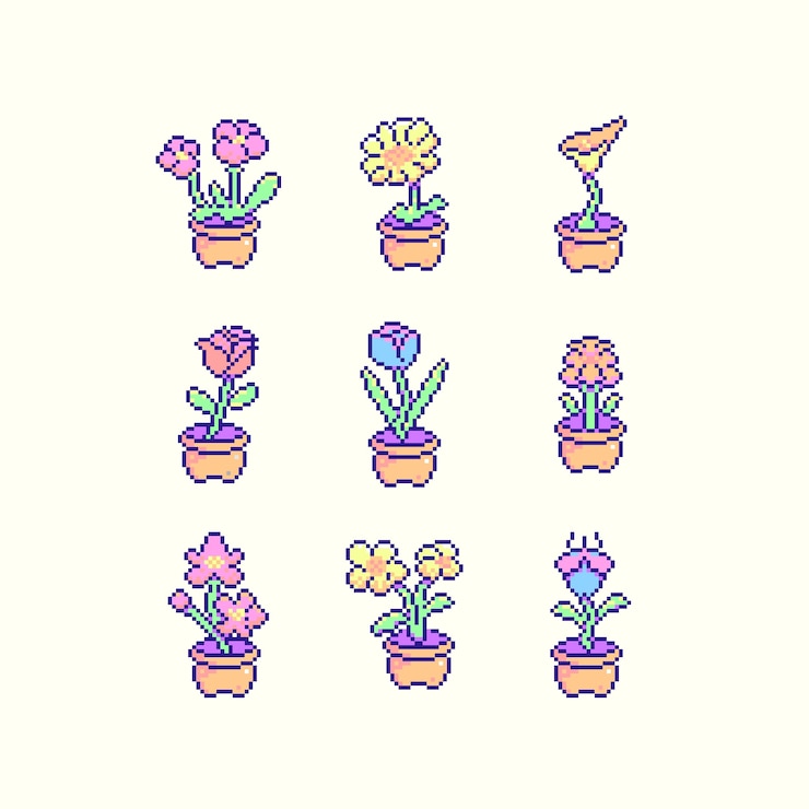 Gratis Vector platte ontwerp pixelart set illustratie