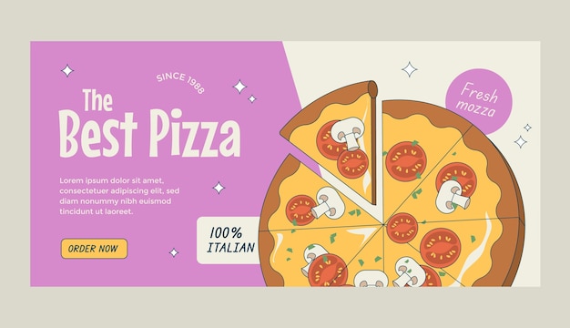 Platte ontwerp pizzarestaurant horizontale banner