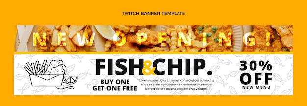 Platte ontwerp platte ontwerp fish and chips eten twitch banner