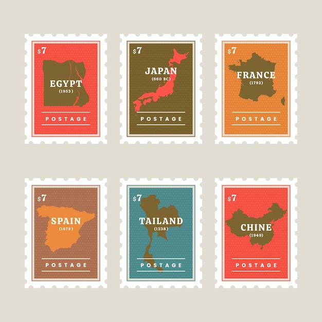 Platte ontwerp postzegelset
