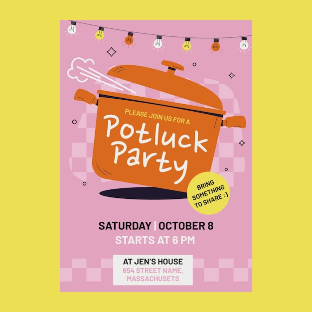 Gratis vector platte ontwerp potluck uitnodiging