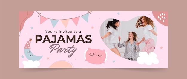 Gratis vector platte ontwerp pyjama party facebook voorbladsjabloon