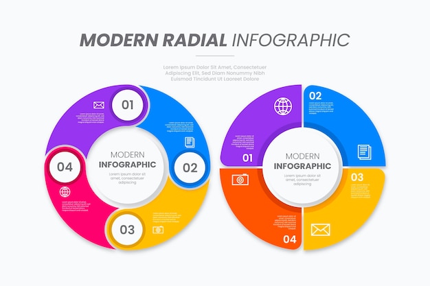 Platte ontwerp radiale infographic collectie