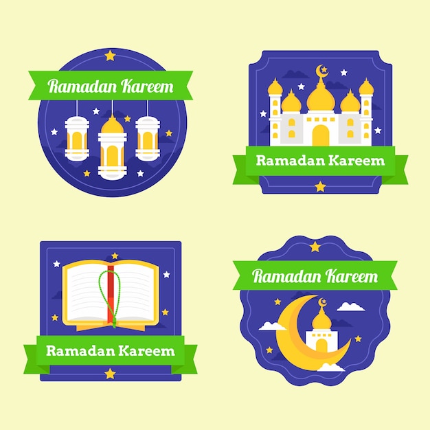 Platte ontwerp ramadan badges collectie