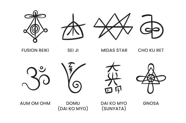 Gratis vector platte ontwerp reiki pictogrammen