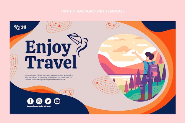 Gratis vector platte ontwerp reis twitch achtergrond