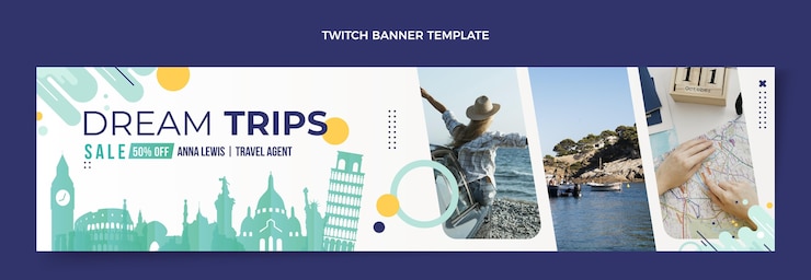 Gratis Vector platte ontwerp reis twitch banner