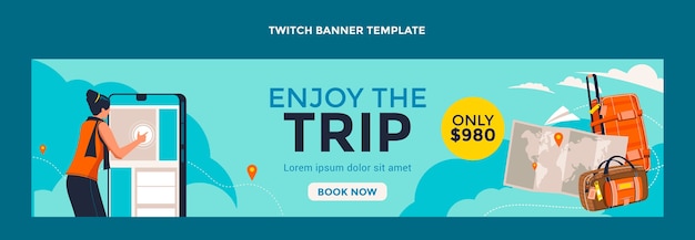 Platte ontwerp reis twitch banner