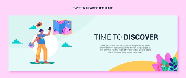 Gratis vector platte ontwerp reis twitter header sjabloon