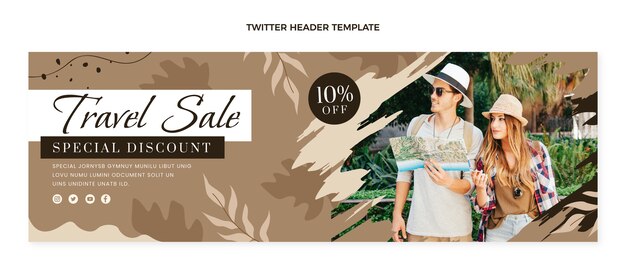 Gratis vector platte ontwerp reis twitter header sjabloon