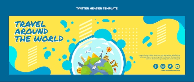 Gratis vector platte ontwerp reis twitter header sjabloon