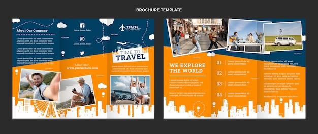 Gratis vector platte ontwerp reisbrochure sjabloon