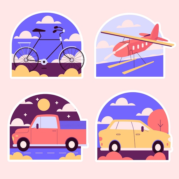 Gratis vector platte ontwerp reizen stickers set