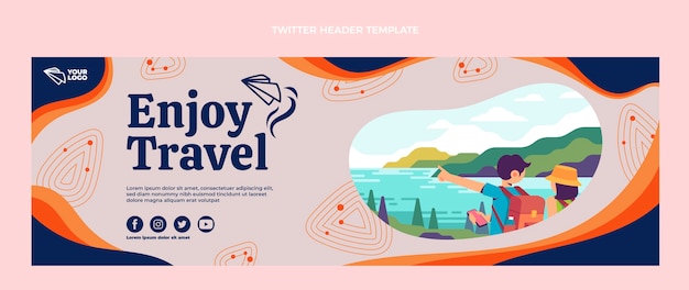 Gratis vector platte ontwerp reizen twitter header