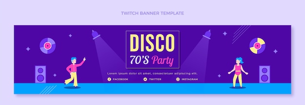 Gratis vector platte ontwerp retro disco party twitch banner