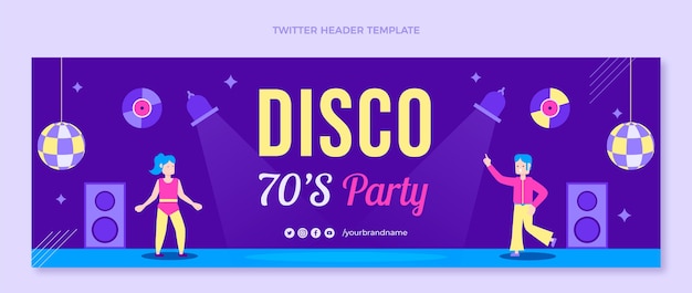 Gratis vector platte ontwerp retro disco party twitter header