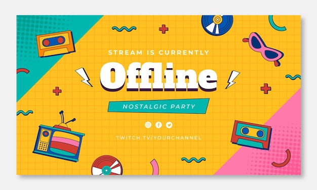 Gratis vector platte ontwerp retro feest twitch achtergrond