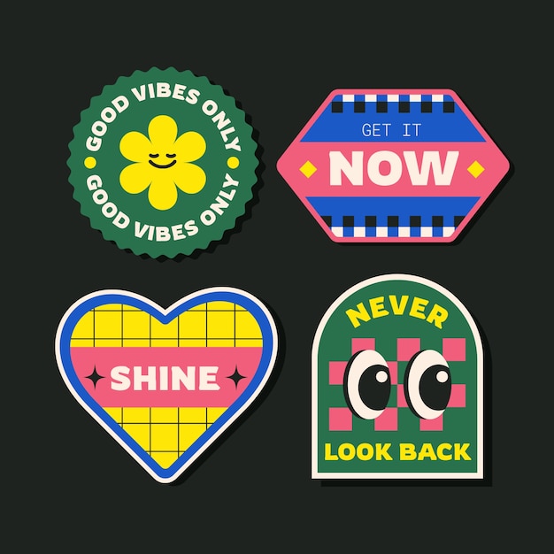 Gratis vector platte ontwerp retro stickercollectie