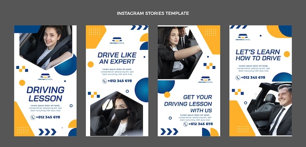 Gratis vector platte ontwerp rijschool instagram verhalen