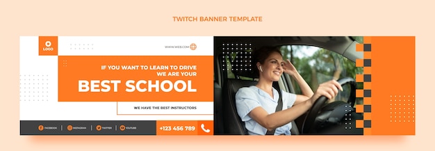 Gratis vector platte ontwerp rijschool twitch banner