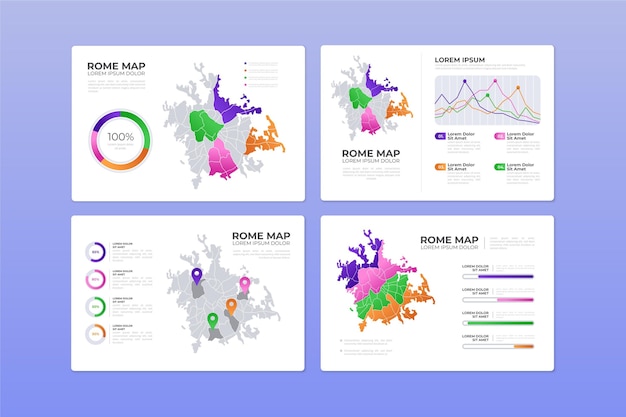 Platte ontwerp rome kaart infographics set