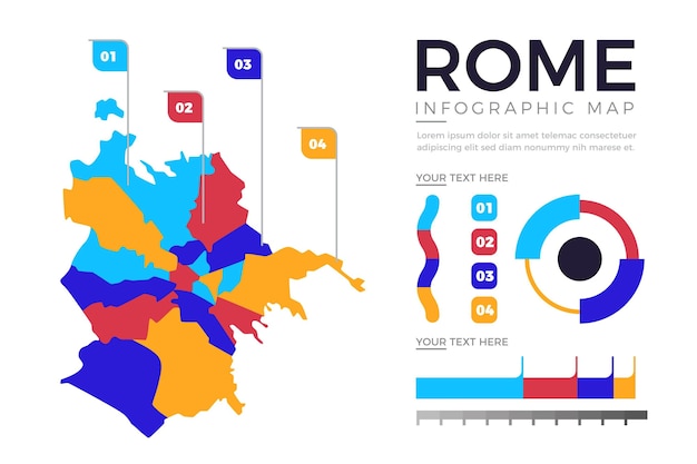 Gratis vector platte ontwerp rome kaart infographics