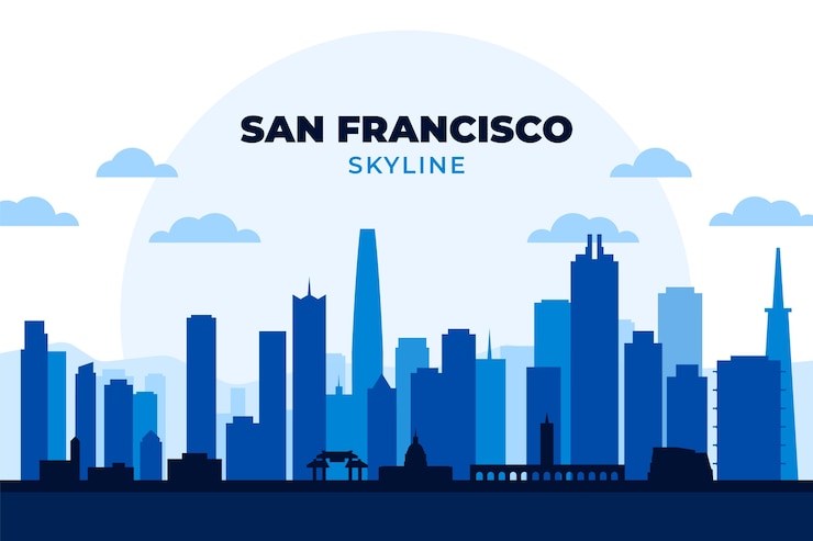 Gratis Vector platte ontwerp san francisco skyline silhouet