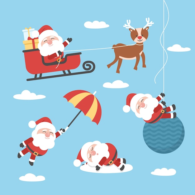 Gratis vector platte ontwerp santa claus tekensverzameling