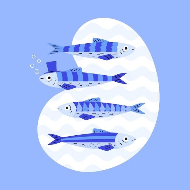 Gratis vector platte ontwerp sardine illustratie