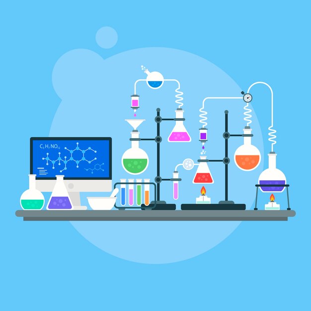 Platte ontwerp science lab-objecten
